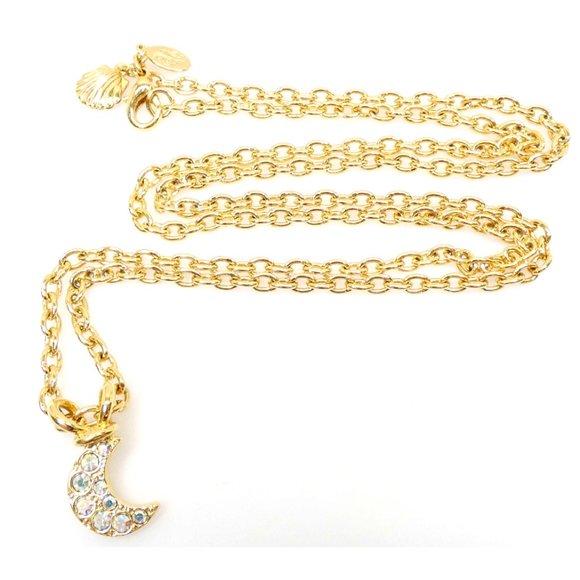 Dainty Signed Kirks Folly Gold Tone Crescent Moon Pendant Necklace Retired - Picture 12 of 12